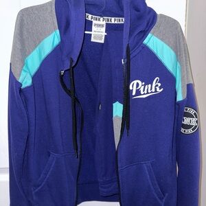 PINK Victoria's Secret Blue and Gray Colorblock Hoodie small like new